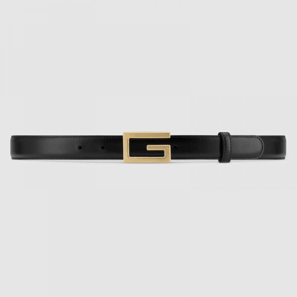 Gucci Unisex Leather Belt with G Buckle-Black (1)