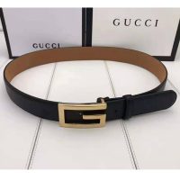 Gucci Unisex Leather Belt with G Buckle-Black (1)