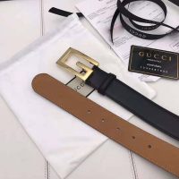 Gucci Unisex Leather Belt with G Buckle-Black (1)
