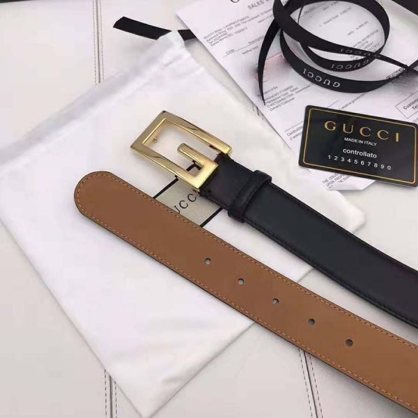 Gucci Unisex Leather Belt with G Buckle-Black (6)