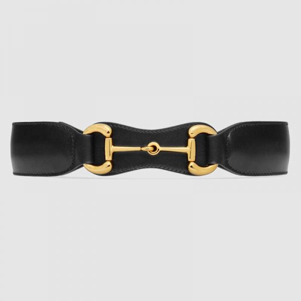 Gucci Unisex Leather Belt with Horsebit in Black Smooth Leather (1)