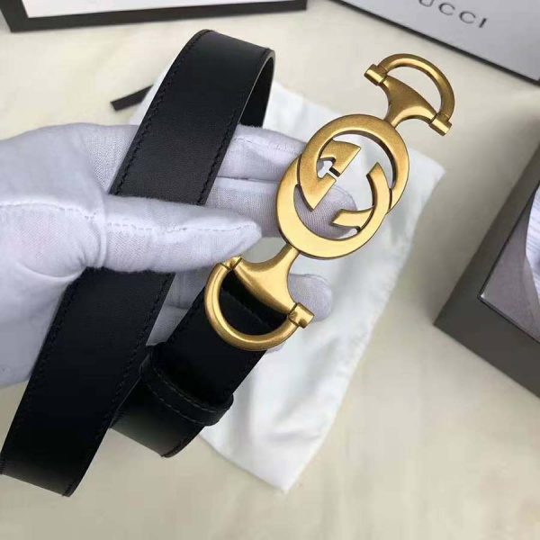 Gucci Unisex Leather Belt with Interlocking G Horsebit-Black (3)