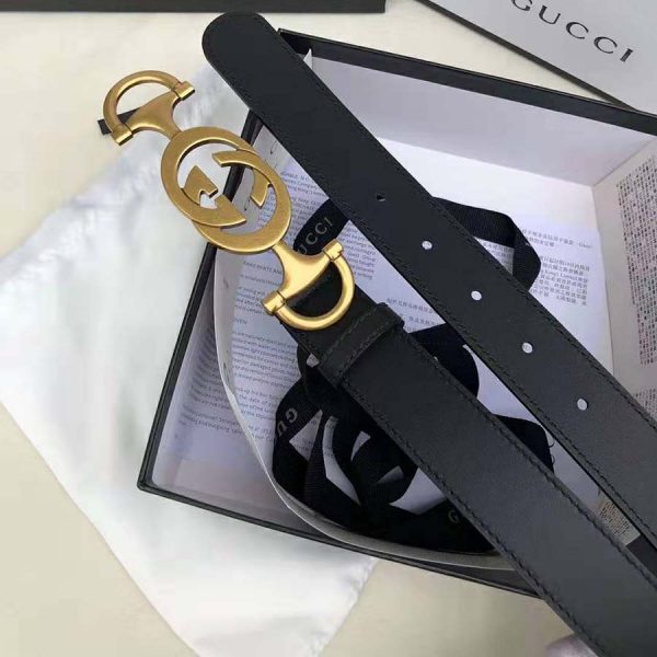 Gucci Unisex Leather Belt with Interlocking G Horsebit-Black (4)