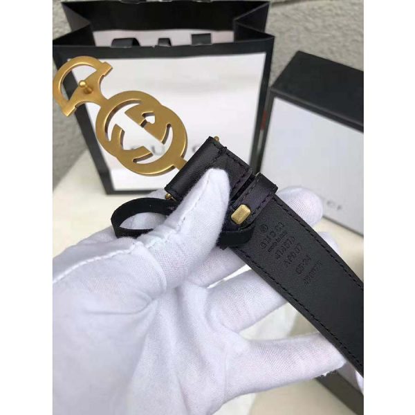 Gucci Unisex Leather Belt with Interlocking G Horsebit-Black (6)