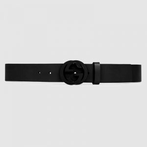 Gucci Unisex Leather Belt with Interlocking G in Black Leather