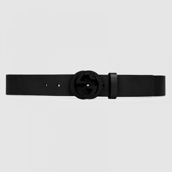 Gucci Unisex Leather Belt with Interlocking G in Black Leather (1)