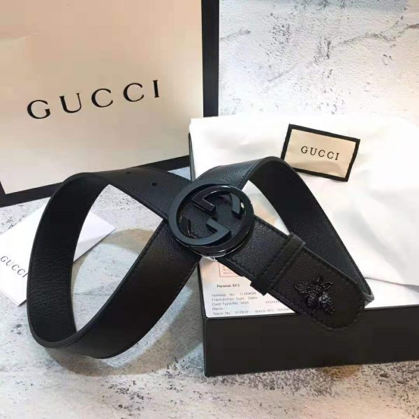 Gucci Unisex Leather Belt with Interlocking G in Black Leather (6)