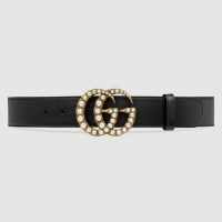 Gucci Unisex Leather Belt with Pearl Double G-Black (1)