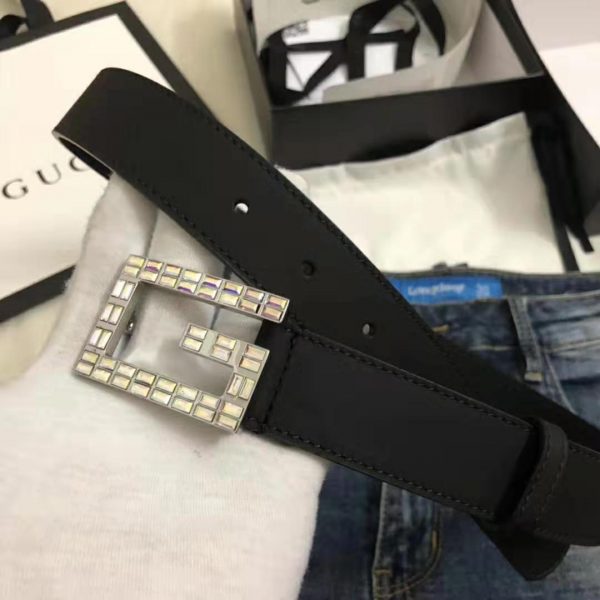 Gucci Unisex Leather Belt with Square G Buckle in 3.8cm Width-Black (3)