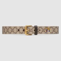 Gucci Unisex Tiger Print GG Supreme Belt in Beige/Ebony GG Supreme Canvas