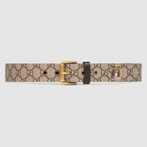 Gucci Unisex Tiger Print GG Supreme Belt in Beige/Ebony GG Supreme Canvas