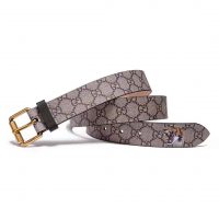 Gucci Unisex Tiger Print GG Supreme Belt in BeigeEbony GG Supreme Canvas (1)