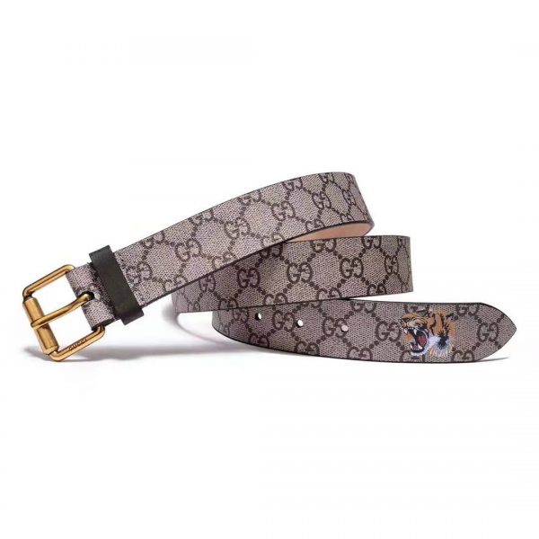 Gucci Unisex Tiger Print GG Supreme Belt in BeigeEbony GG Supreme Canvas (2)