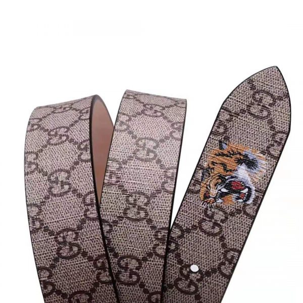 Gucci Unisex Tiger Print GG Supreme Belt in BeigeEbony GG Supreme Canvas (4)