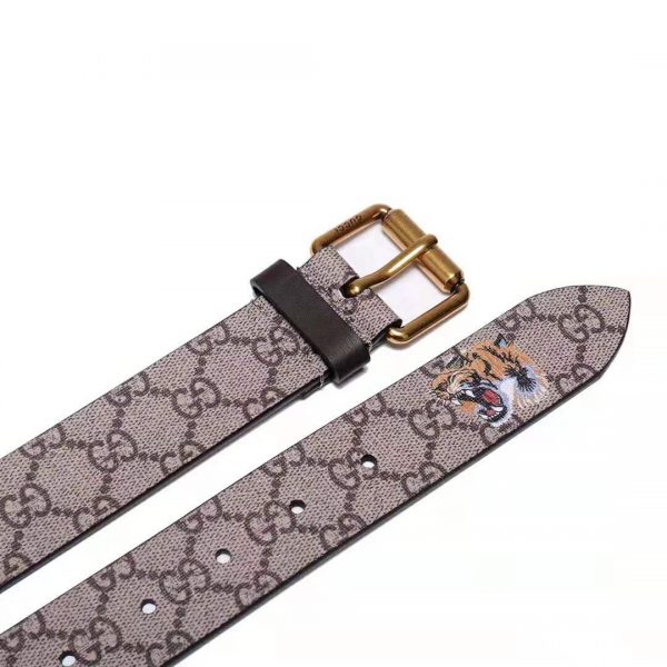 Gucci Unisex Tiger Print GG Supreme Belt in BeigeEbony GG Supreme Canvas (7)