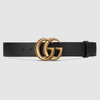 Gucci Unisex Wide Leather Belt with Double G Buckle-Black (1)
