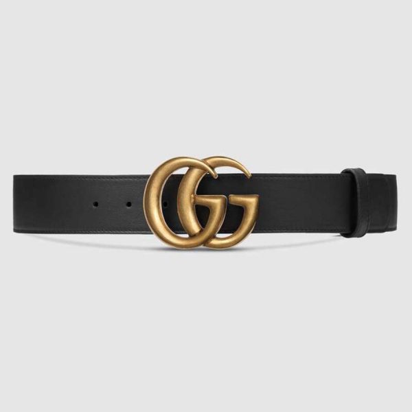 Gucci Unisex Wide Leather Belt with Double G Buckle-Black (1)