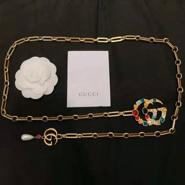 Gucci Women Chain Belt with Crystal Double G Buckle in Gold-Toned Chain (3)