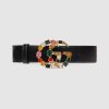 Gucci Women Leather Belt with Crystal Double G Buckle in Black