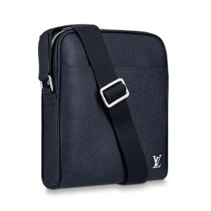 Louis Vuitton LV Men Alex Messenger Bag in Taiga Cowhide Leather-Navy