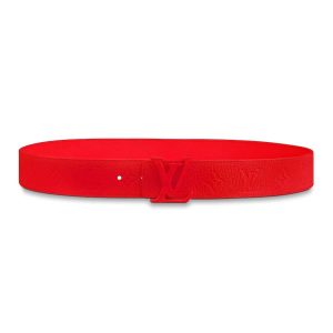 Louis Vuitton LV Unisex Ceinture LV Shape 40mm Belt in Lanière En Cuir Taurillon Embossé-Red