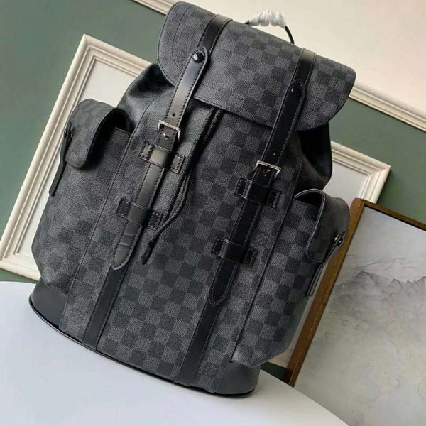 Louis Vuitton LV Unisex Christopher PM Backpack in Damier Graphite Canvas-Grey (2)