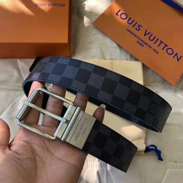 Louis Vuitton LV Unisex Damier Print 40mm Reversible Belt in Damier Canvas-Blue (12)