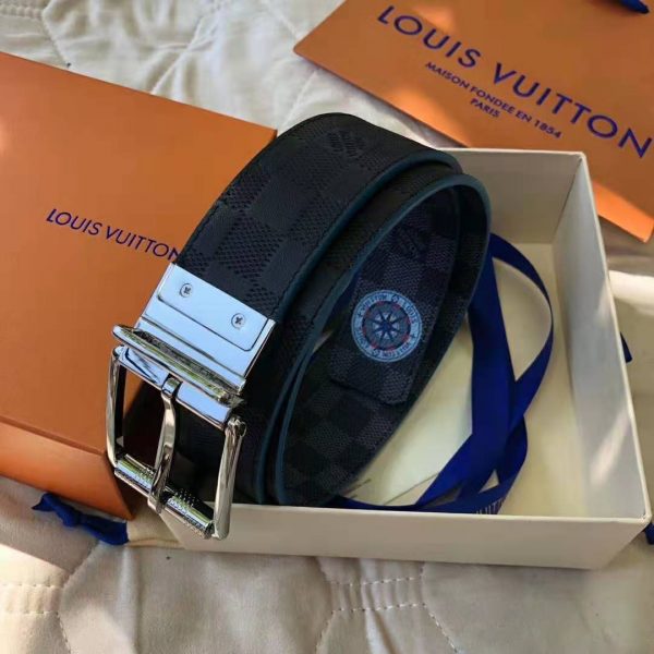 Louis Vuitton LV Unisex Damier Print 40mm Reversible Belt in Damier Canvas-Blue (2)