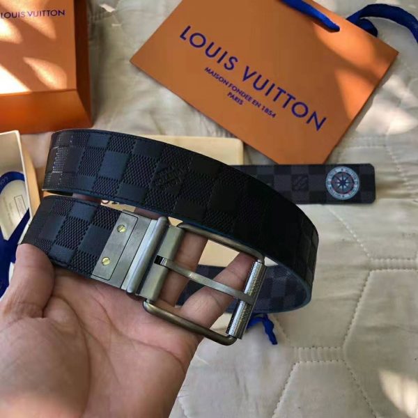 Louis Vuitton LV Unisex Damier Print 40mm Reversible Belt in Damier Canvas-Blue (8)