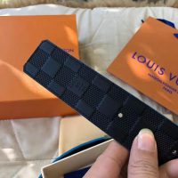 Louis Vuitton LV Unisex Damier Print 40mm Reversible Belt in Damier Canvas-Blue (1)