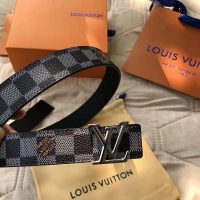 Louis Vuitton LV Unisex LV Initiales 30mm Reversible Belt in Damier Canvas-Grey (1)