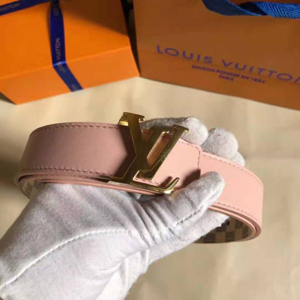 Louis Vuitton LV Unisex LV Initiales 30mm Reversible Belt in Damier Canvas-Pink (5)