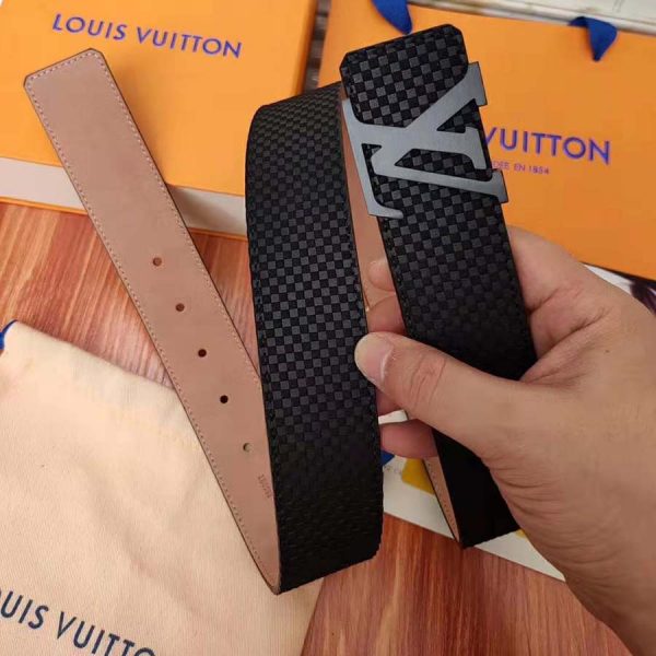Louis Vuitton LV Unisex LV Initiales 40mm Belt in Suede Calf Leather-Black (2)