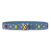 Louis Vuitton LV Unisex LV New Wave 35mm Belt in Denim Fabric and Calf Leather (1)