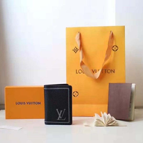 Louis Vuitton LV Unisex Pocket Organizer Wallet in Taurillon Leather-Black (8)