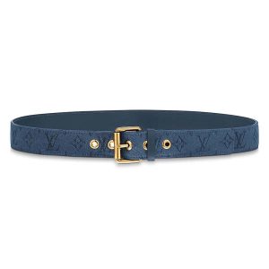 Louis Vuitton LV Unisex Signature 35mm Belt in Monogram-Printed Washed Denim-Blue