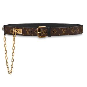 Louis Vuitton LV Unisex Signature Chain 35mm Belt in Monogram Macassar Canvas-Brown