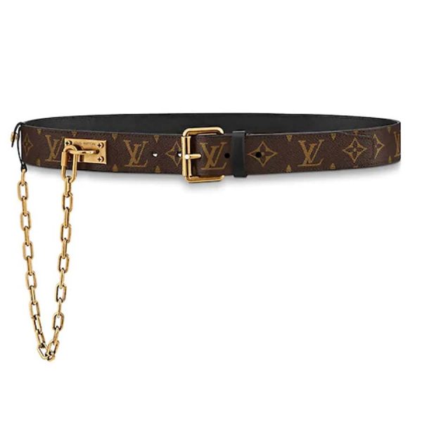 Louis Vuitton LV Unisex Signature Chain 35mm Belt in Monogram Macassar Canvas-Brown (2)