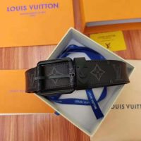 Louis Vuitton LV Unisex Voyager 35mm Belt in Monogram Eclipse Canvas-Grey (1)