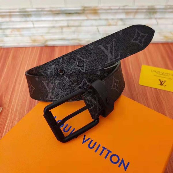 Louis Vuitton LV Unisex Voyager 35mm Belt in Monogram Eclipse Canvas-Grey (5)