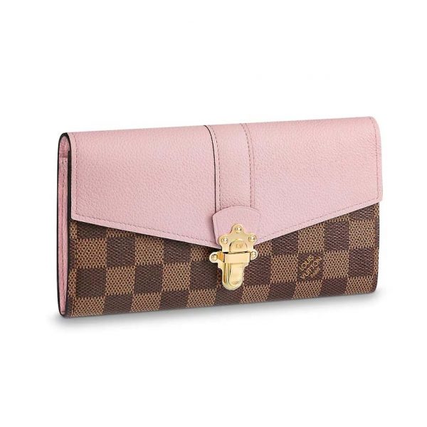 Louis Vuitton LV Women Clapton Wallet in Damier Ebène Coated Canvas-Pink (1)
