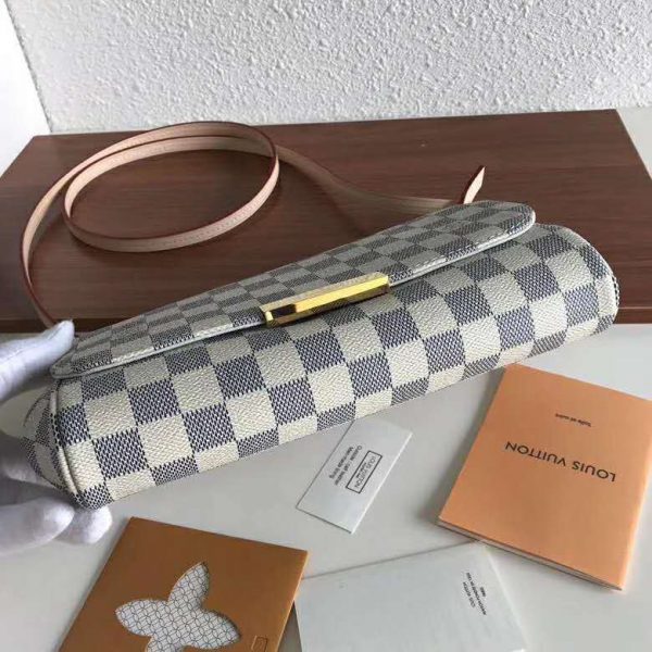 Louis Vuitton LV Women Favorite MM Clutch in Damier Azur Coated Canvas-Beige (9)