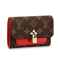 Louis Vuitton LV Women Flower Compact Wallet in Monogram Coated Canvas-Red (1)