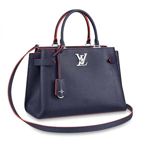 Louis Vuitton LV Women Lockme Day Tote Bag in Grained Calf Leather-Navy (1)