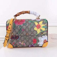 Gucci GG Women Padlock GG Flora Small Bamboo Shoulder-Beige