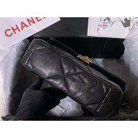 Chanel Women Clutch with Chain in Shiny Lambskin Leather-Black