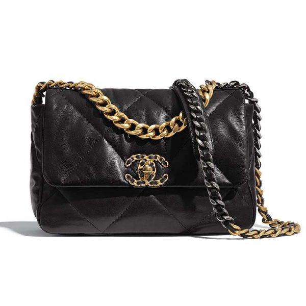 Chanel Women Clutch with Chain in Shiny Lambskin Leather-Black