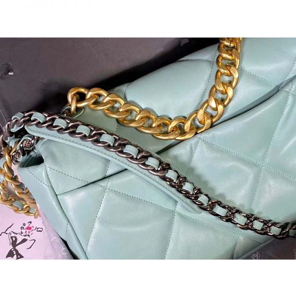Chanel Women Chanel 19 Flap Bag in Lambskin Leather-Blue (13)