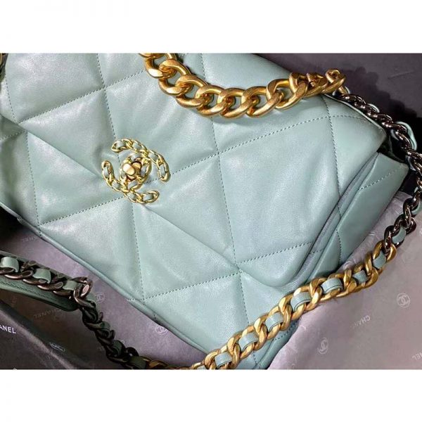 Chanel Women Chanel 19 Flap Bag in Lambskin Leather-Blue (7)
