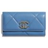 Chanel Women Chanel 19 Flap Wallet Shiny Lambskin Leather-Blue